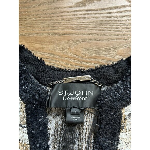 St. John Couture Tweed Ruffled Hem Blazer Jacket Floral Applique - Picture 8 of 8